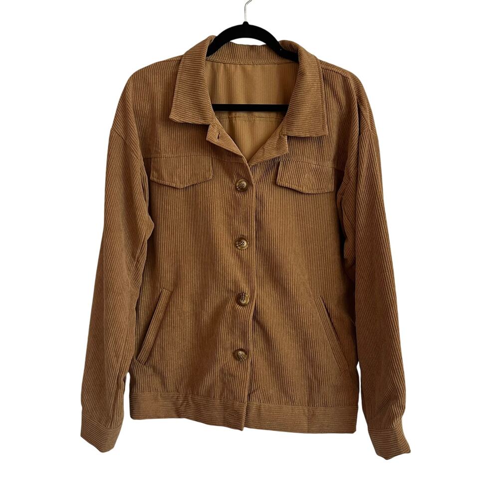 Tan Corduroy Women's Shacket Size L Long Sleeve Button Down‎ Shirt Fall
